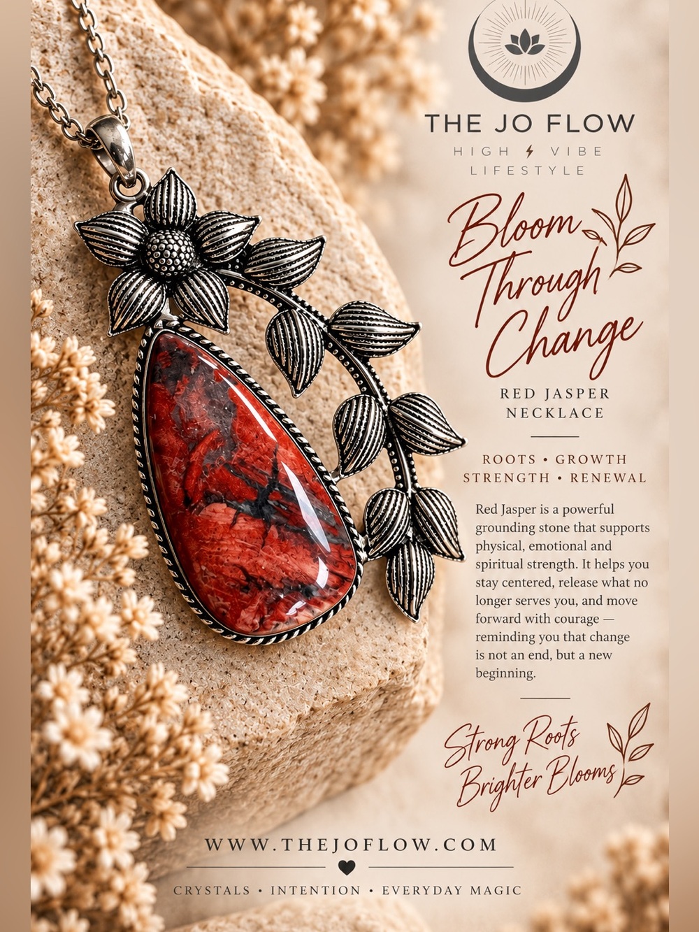 925 Bloom Through Change Red Jasper Pendant Necklace